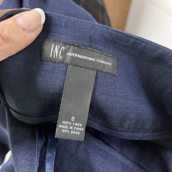 INC International Concepts Skirt sz 6 Navy Blue Linen Knee Flared Twirl Nautical - Picture 7 of 7